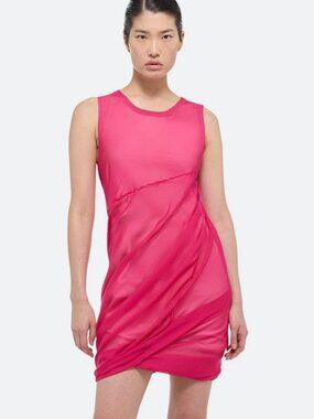 HELMUT LANG Silk Bubble Dress in Fuschia Pink NWT M